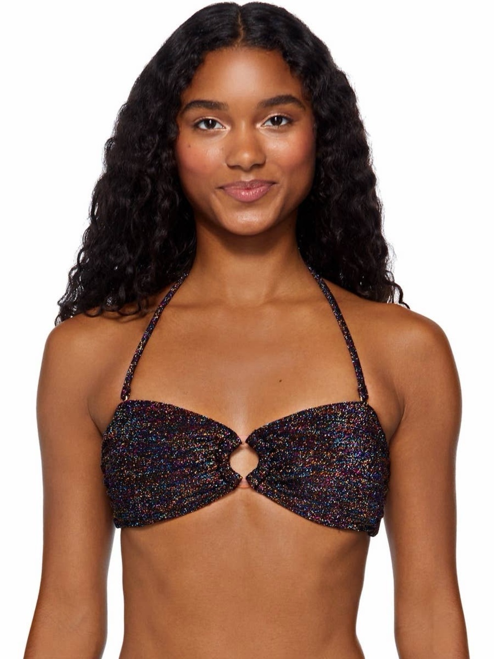 No Boundaries Rainbow Lurex Bandeau Bikini Top Black Metallic Sparkly Size M Y2K